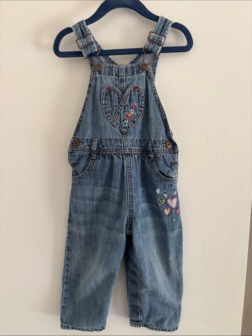Oshkosh B’Gosh Denim Heart Embroidered Baby Overalls